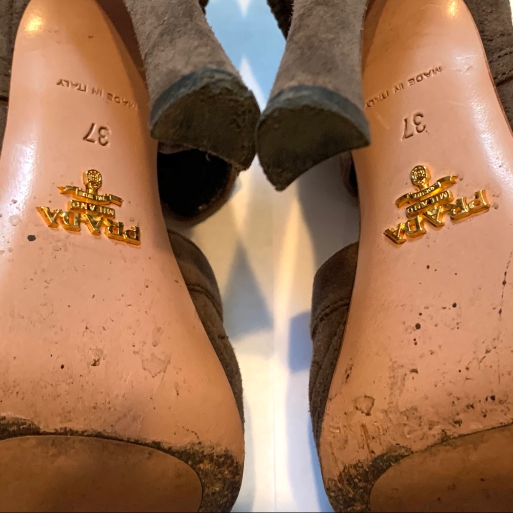 Prada Suede Grey Brown High Peep Heel 37 7 - Picture 7 of 14